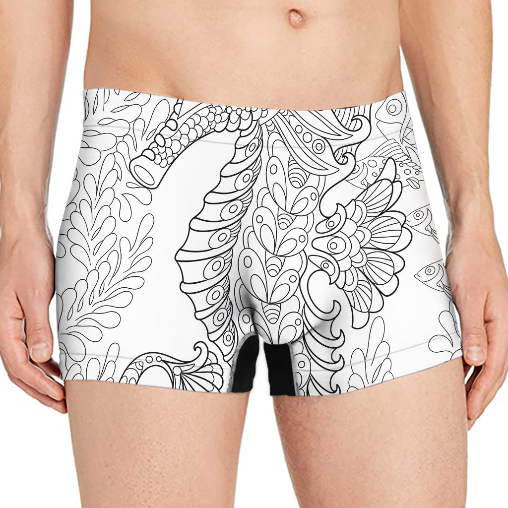 Black And White Seahorse Print Men's Boxer Briefs