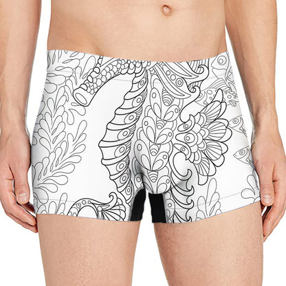 Black And White Seahorse Print Men's Boxer Briefs