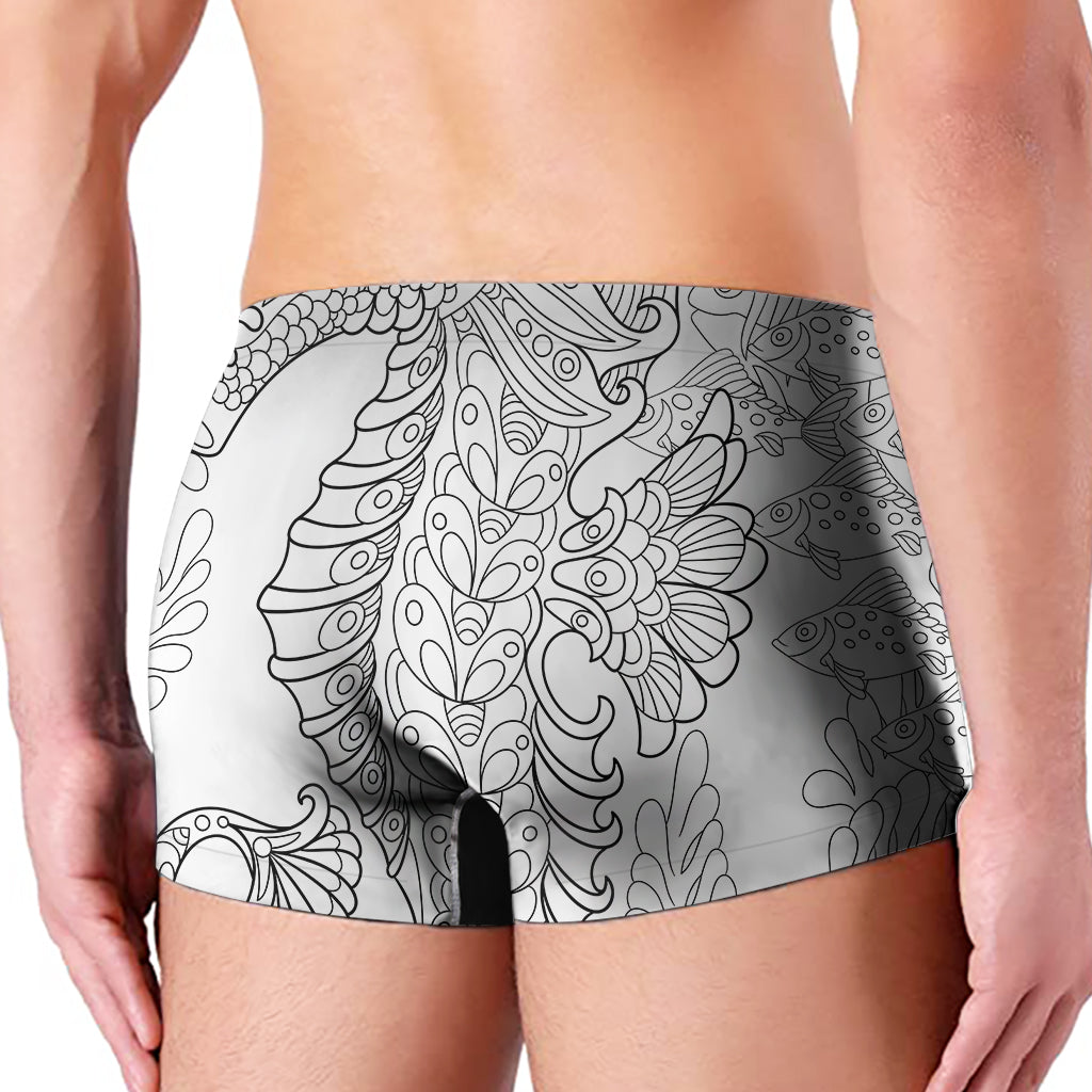 Black And White Seahorse Print Men's Boxer Briefs