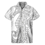 Black And White Seahorse Print Men's Short Sleeve Shirt