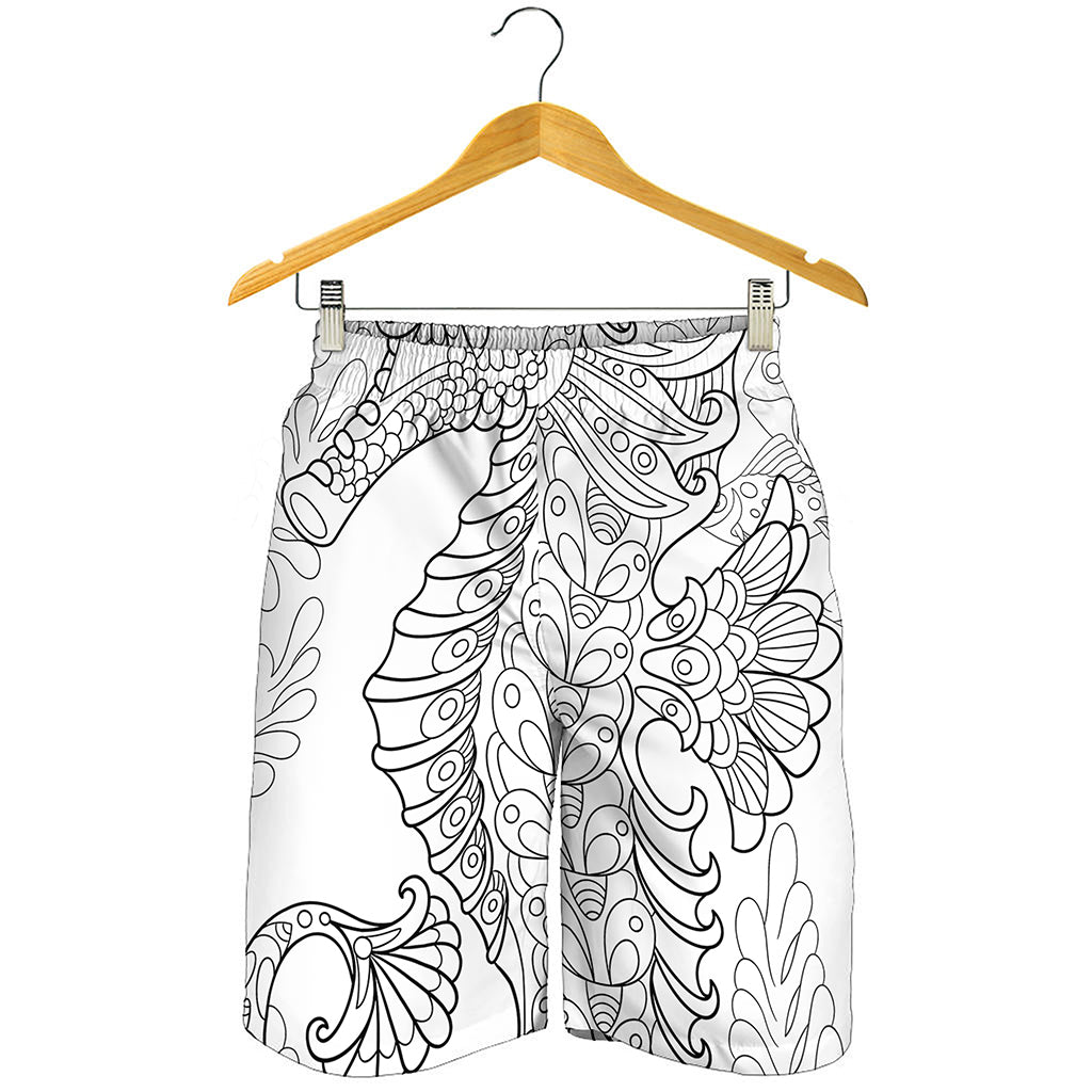 Black And White Seahorse Print Men's Shorts
