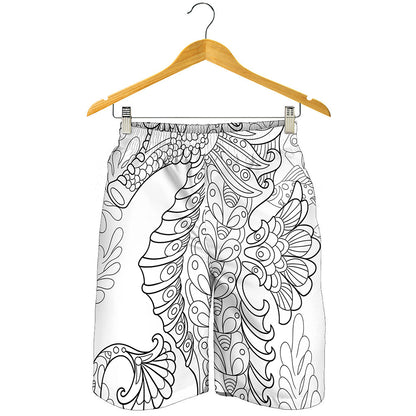 Black And White Seahorse Print Men's Shorts