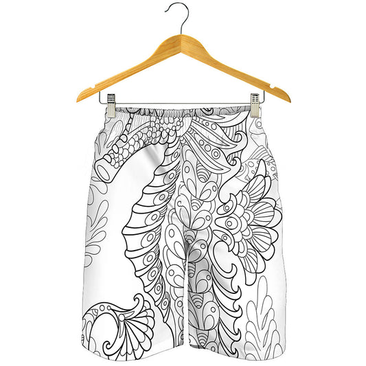 Black And White Seahorse Print Men's Shorts