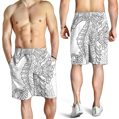 Black And White Seahorse Print Men's Shorts
