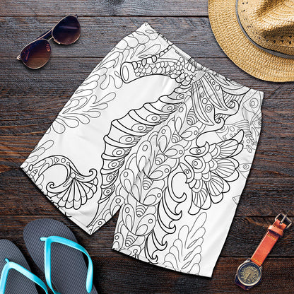Black And White Seahorse Print Men's Shorts