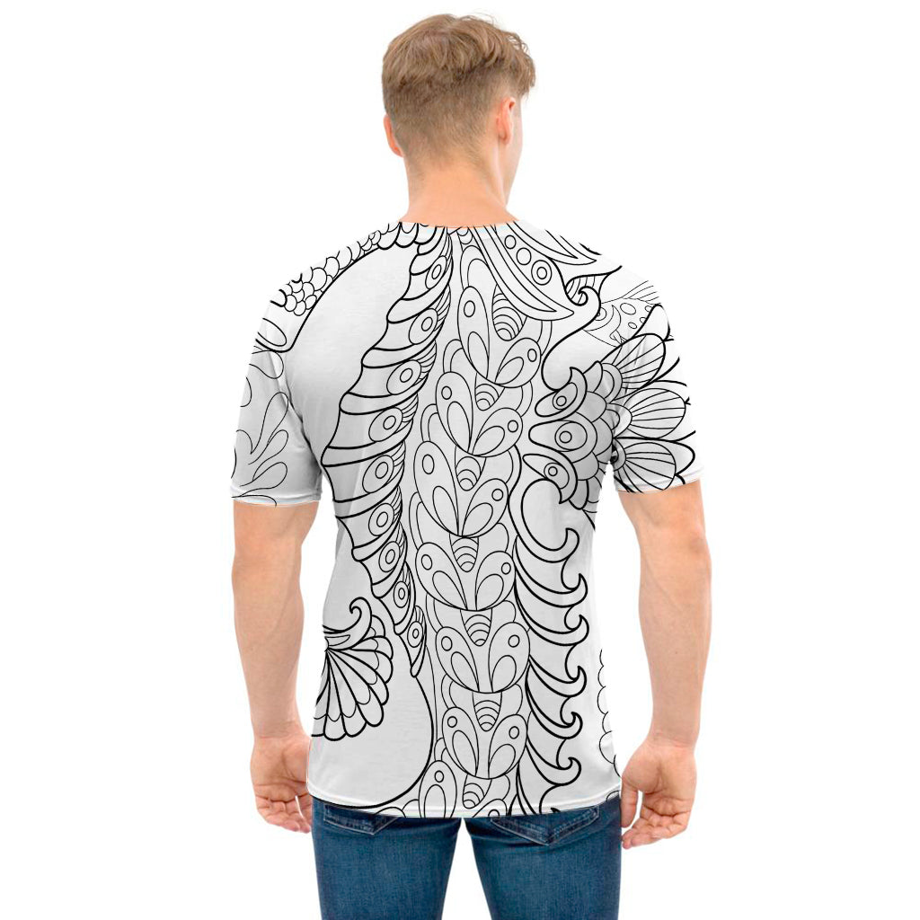 Black And White Seahorse Print Men's T-Shirt
