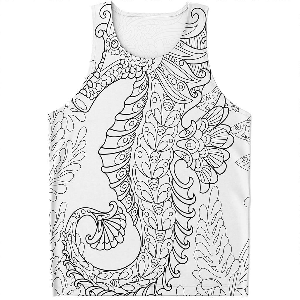 Black And White Seahorse Print Men's Tank Top