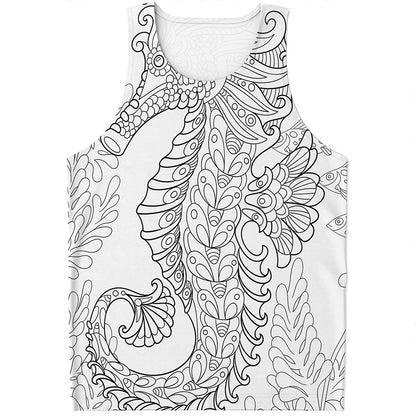 Black And White Seahorse Print Men's Tank Top