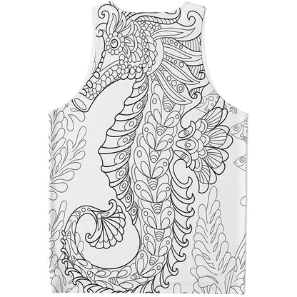 Black And White Seahorse Print Men's Tank Top