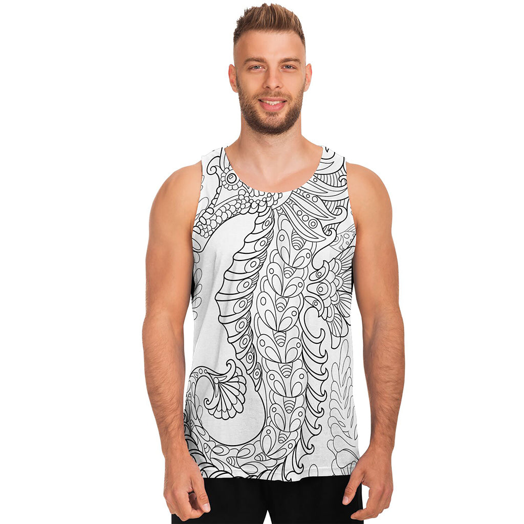 Black And White Seahorse Print Men's Tank Top