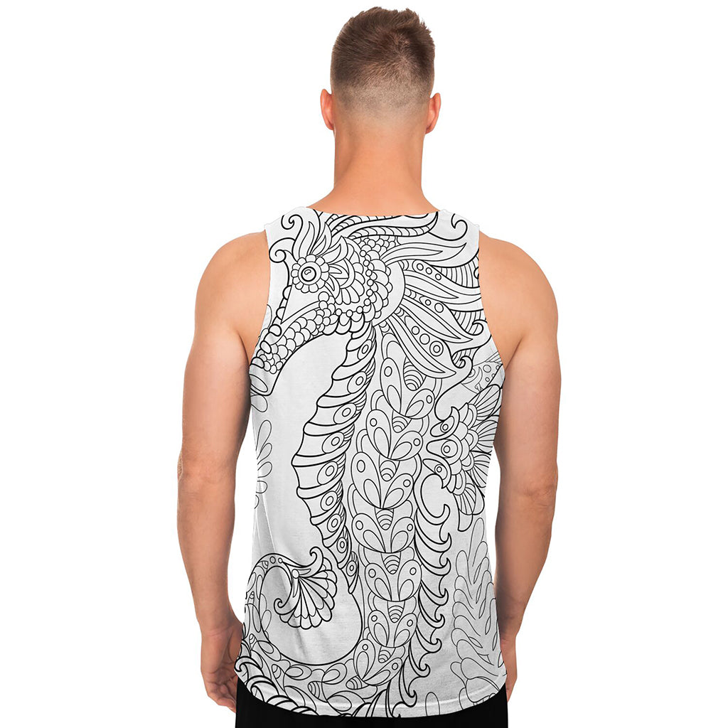 Black And White Seahorse Print Men's Tank Top