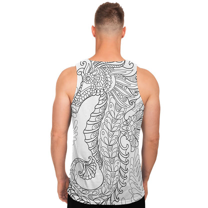 Black And White Seahorse Print Men's Tank Top