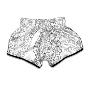 Black And White Seahorse Print Muay Thai Boxing Shorts