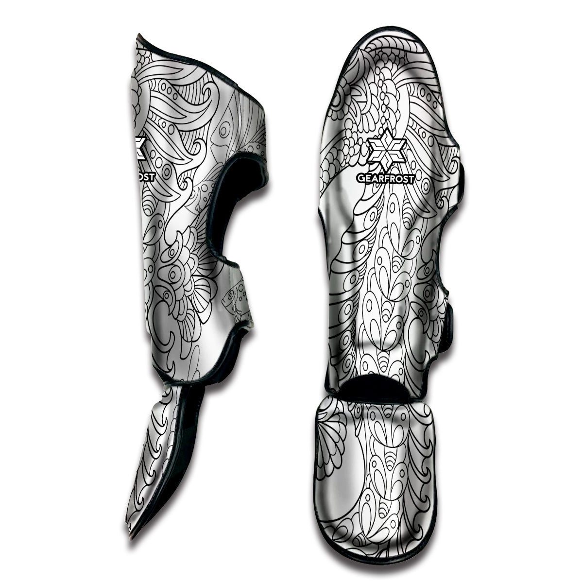 Black And White Seahorse Print Muay Thai Shin Guard