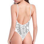 Black And White Seahorse Print One Piece High Cut Swimsuit