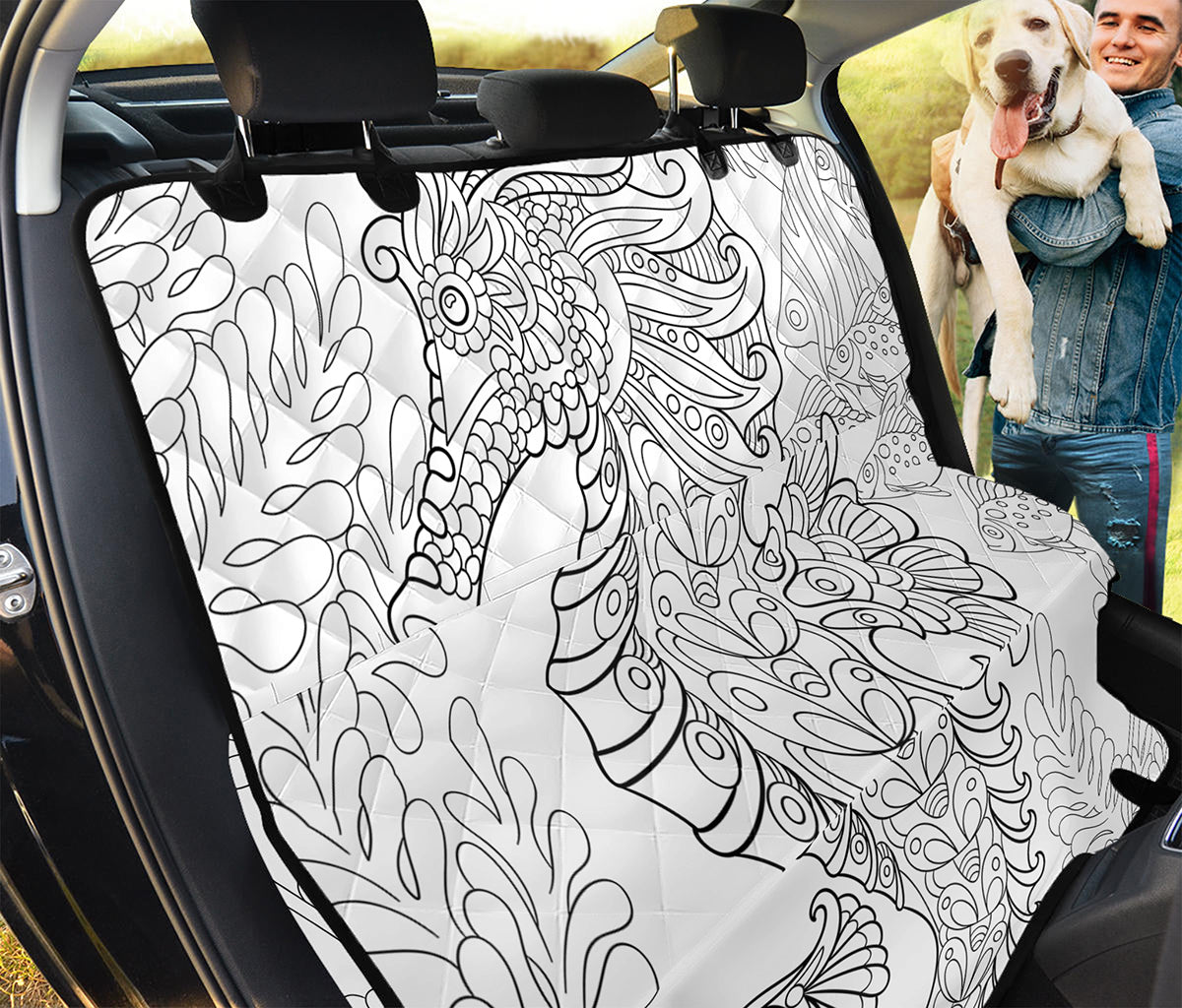 Black And White Seahorse Print Pet Car Back Seat Cover