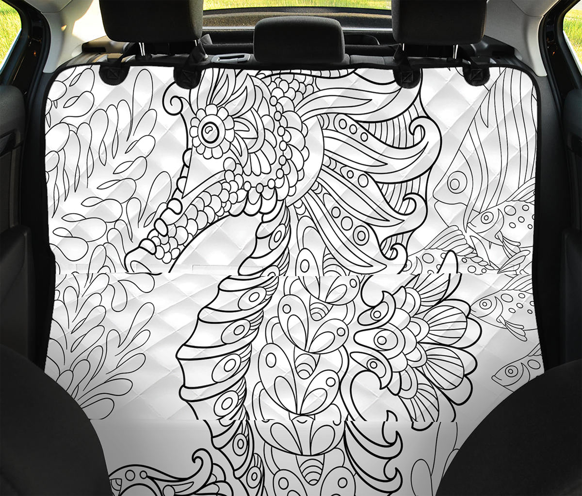 Black And White Seahorse Print Pet Car Back Seat Cover