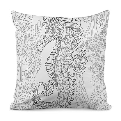 Black And White Seahorse Print Pillow Cover