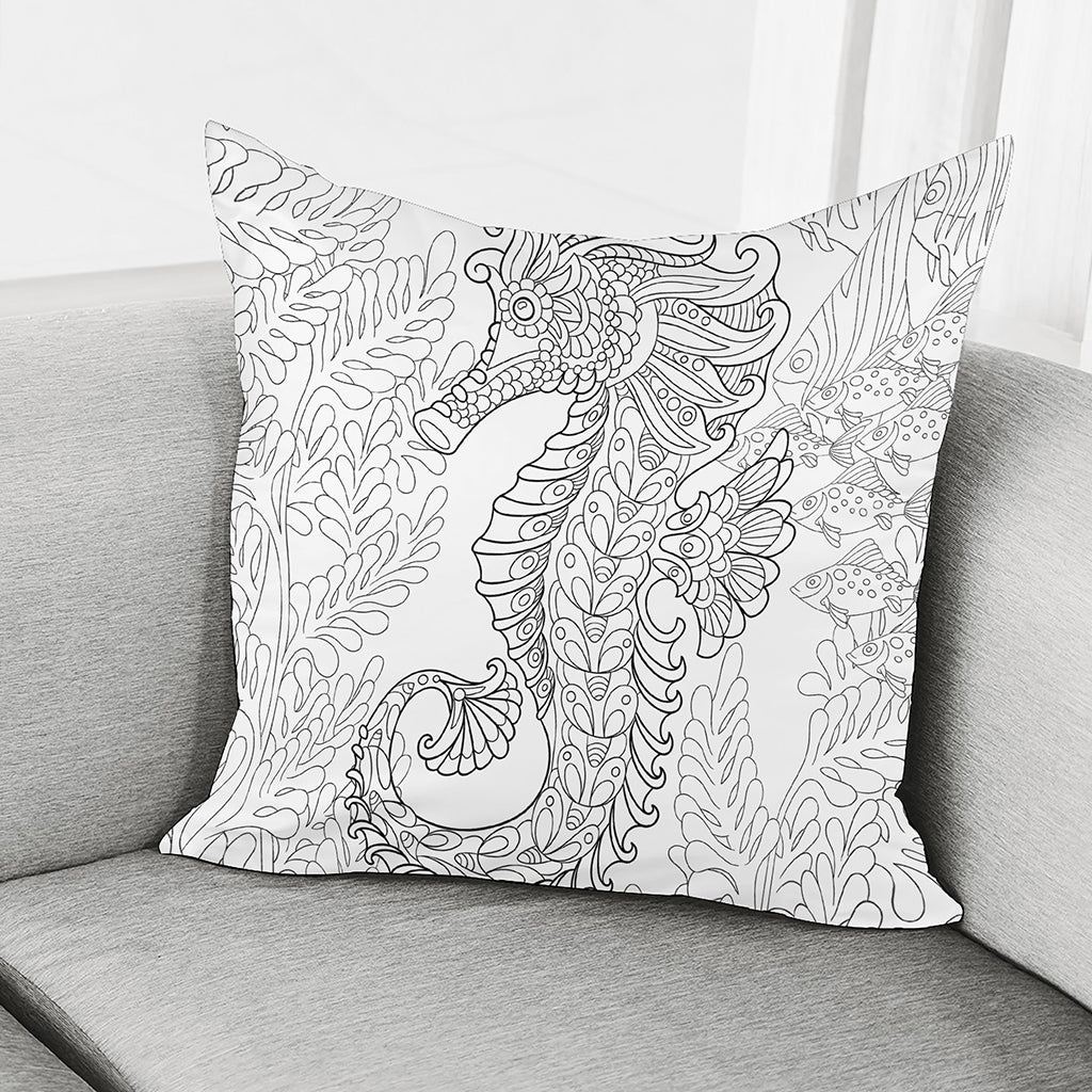 Black And White Seahorse Print Pillow Cover