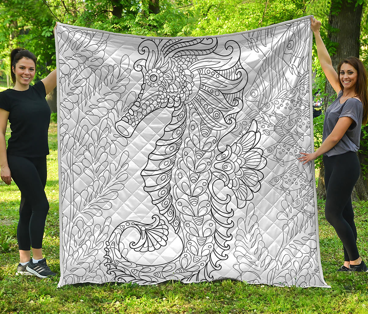 Black And White Seahorse Print Quilt