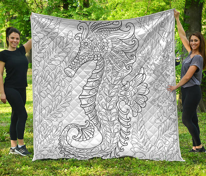 Black And White Seahorse Print Quilt