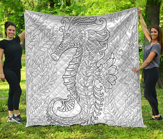 Black And White Seahorse Print Quilt