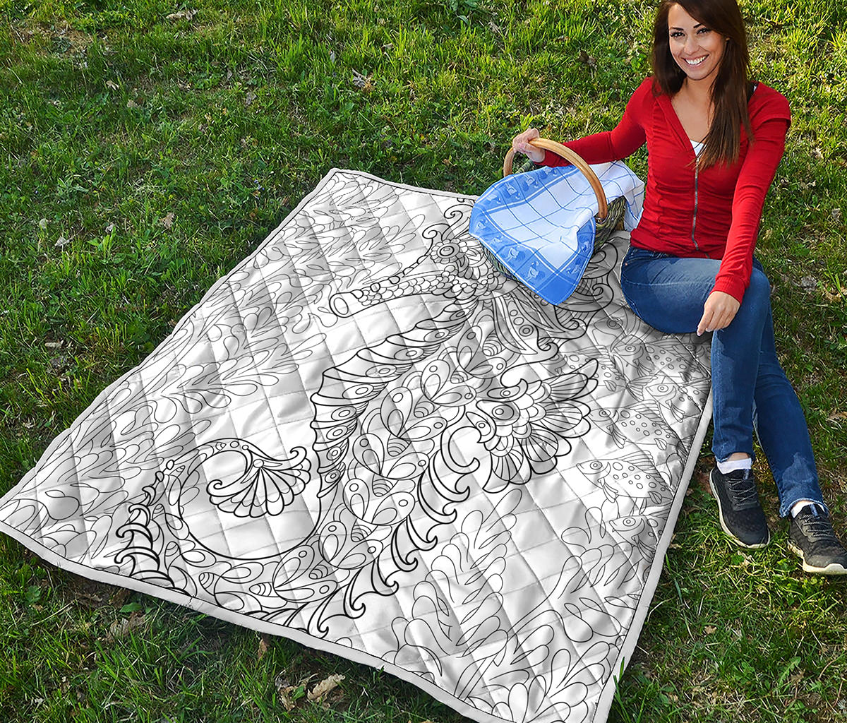 Black And White Seahorse Print Quilt