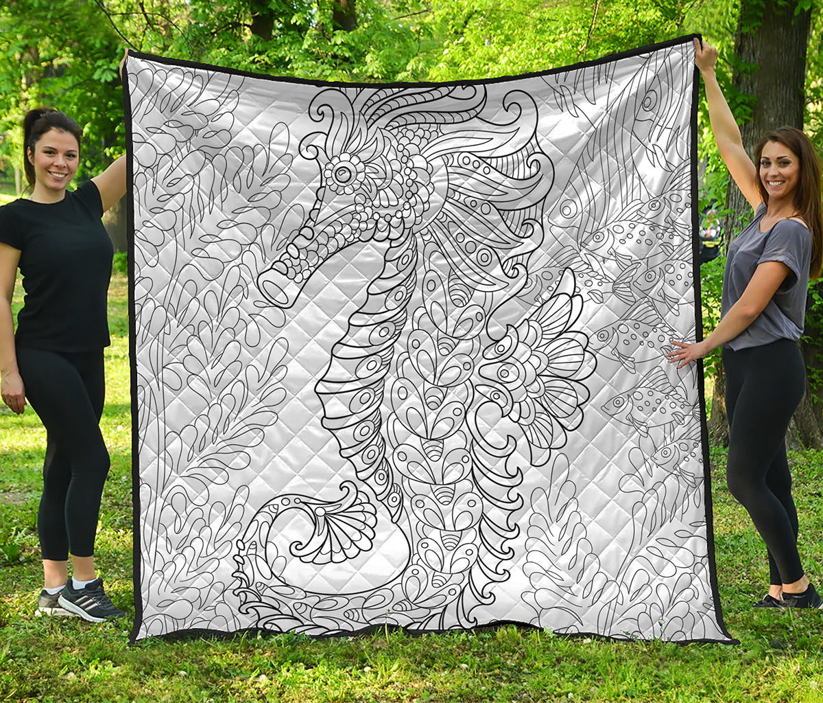 Black And White Seahorse Print Quilt