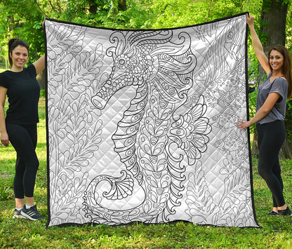 Black And White Seahorse Print Quilt