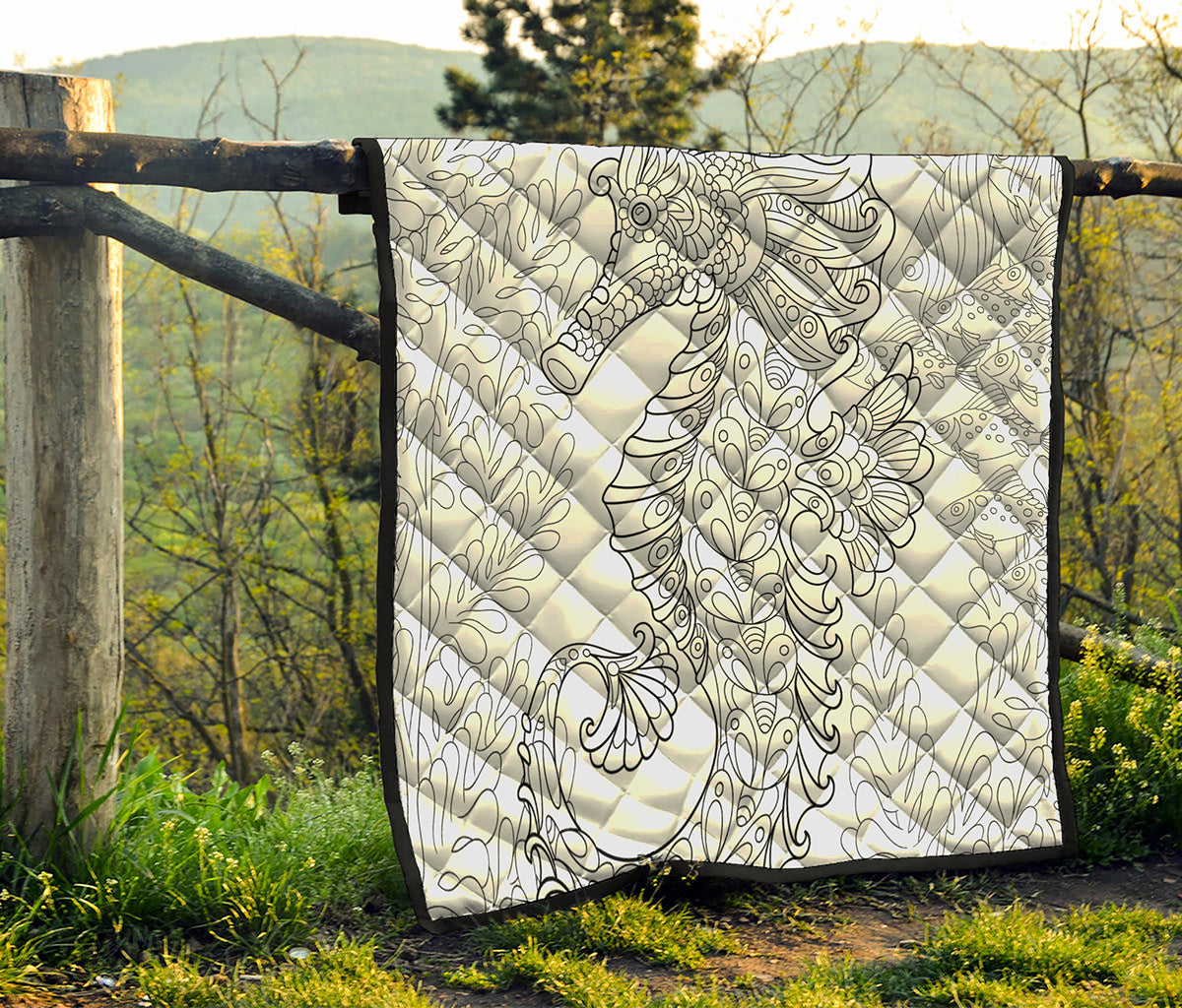 Black And White Seahorse Print Quilt