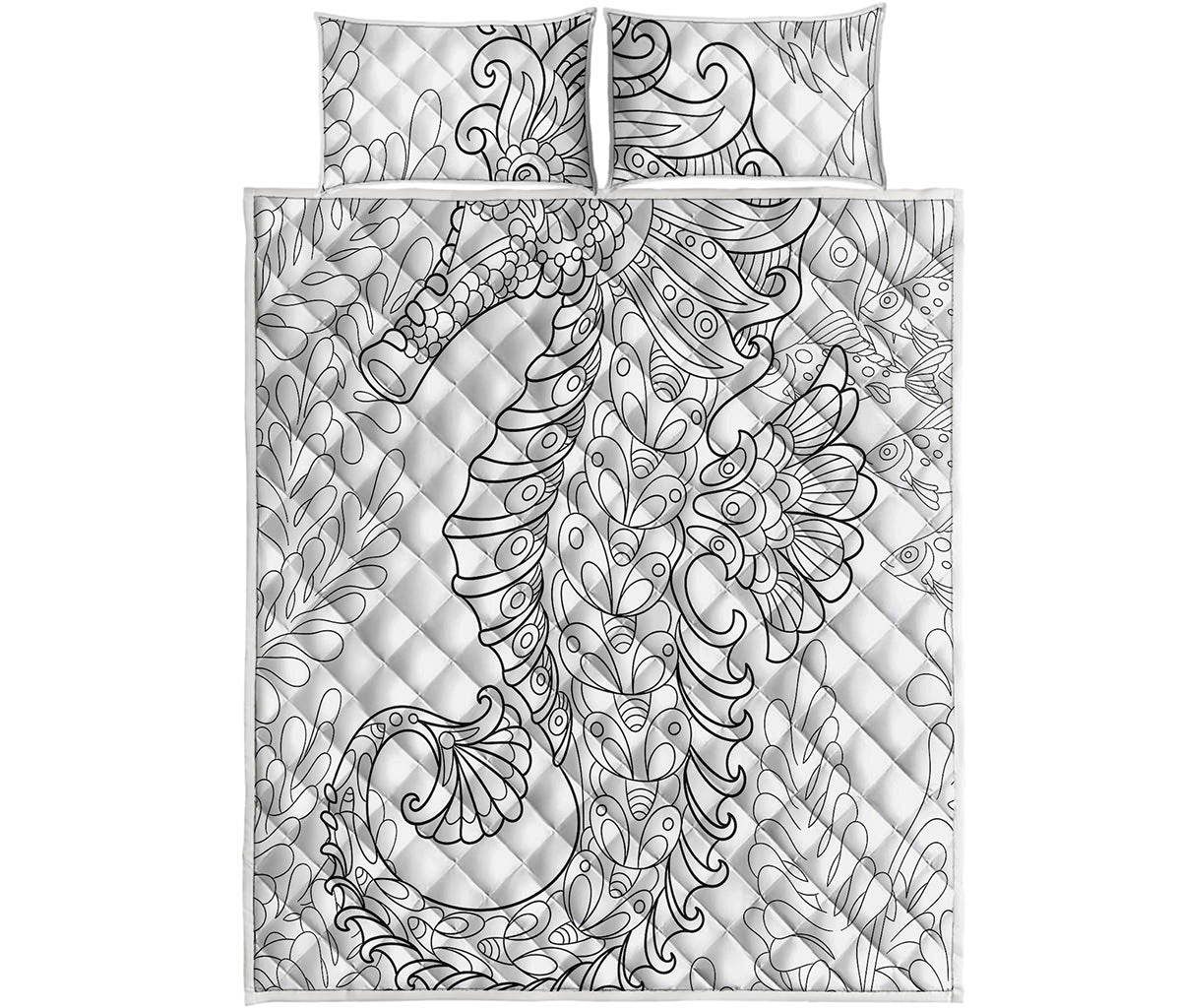 Black And White Seahorse Print Quilt Bed Set