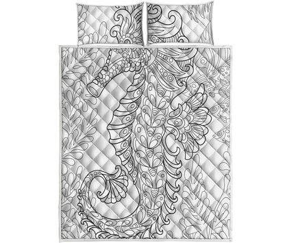 Black And White Seahorse Print Quilt Bed Set