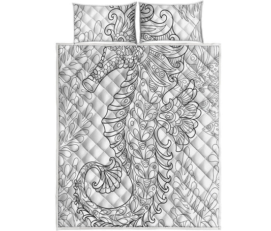 Black And White Seahorse Print Quilt Bed Set