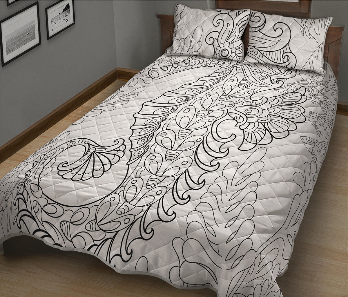 Black And White Seahorse Print Quilt Bed Set