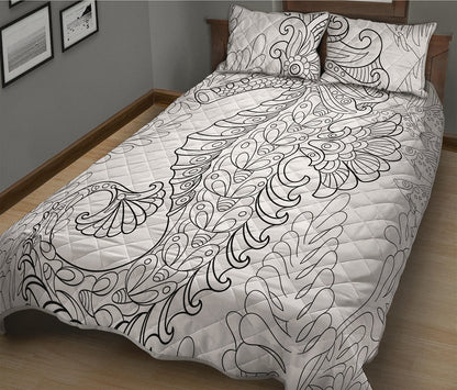 Black And White Seahorse Print Quilt Bed Set