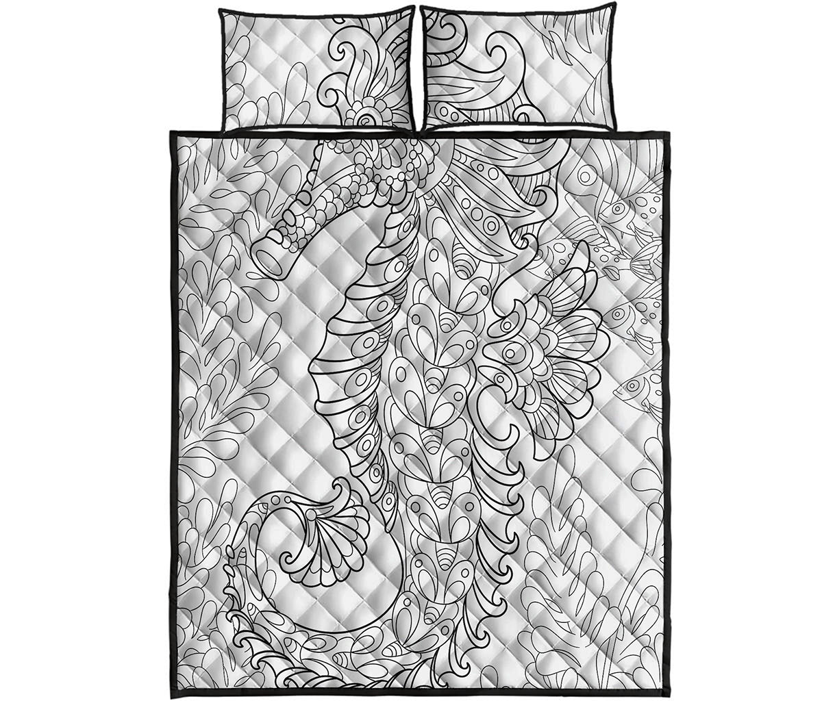 Black And White Seahorse Print Quilt Bed Set