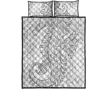 Black And White Seahorse Print Quilt Bed Set