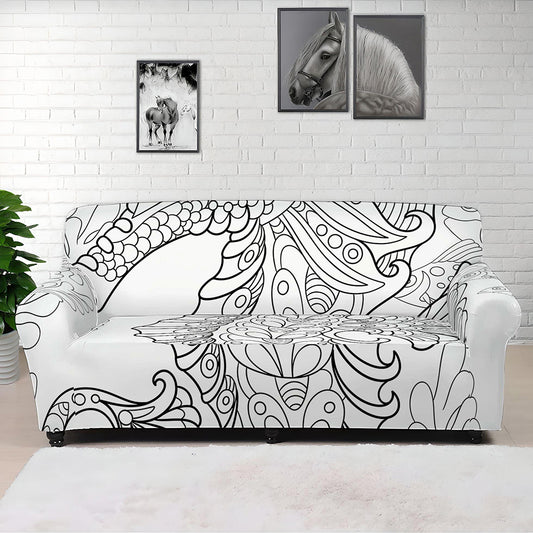 Black And White Seahorse Print Sofa Cover