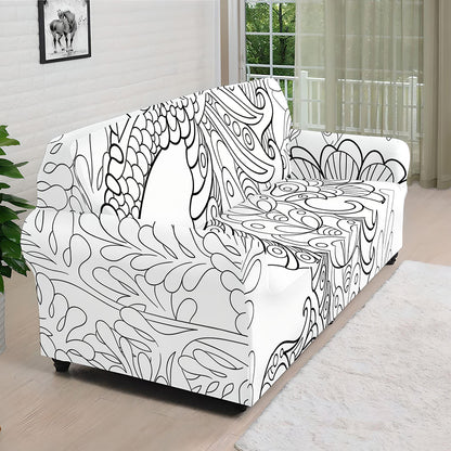 Black And White Seahorse Print Sofa Cover