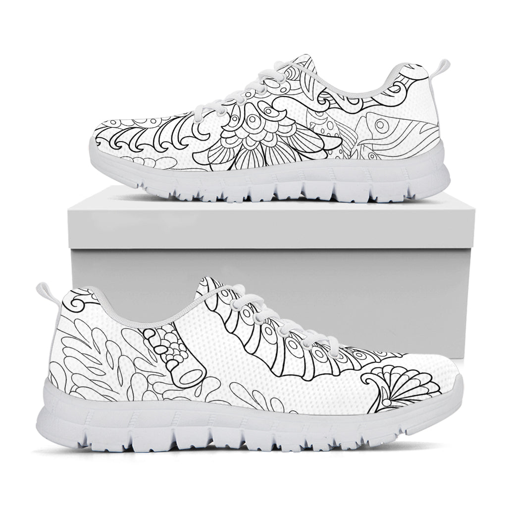 Black And White Seahorse Print White Sneakers