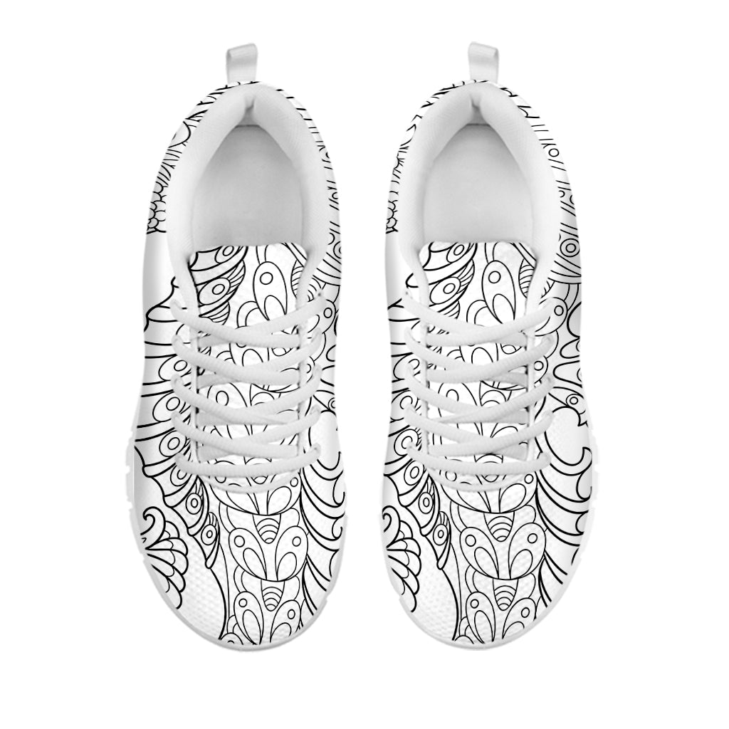 Black And White Seahorse Print White Sneakers