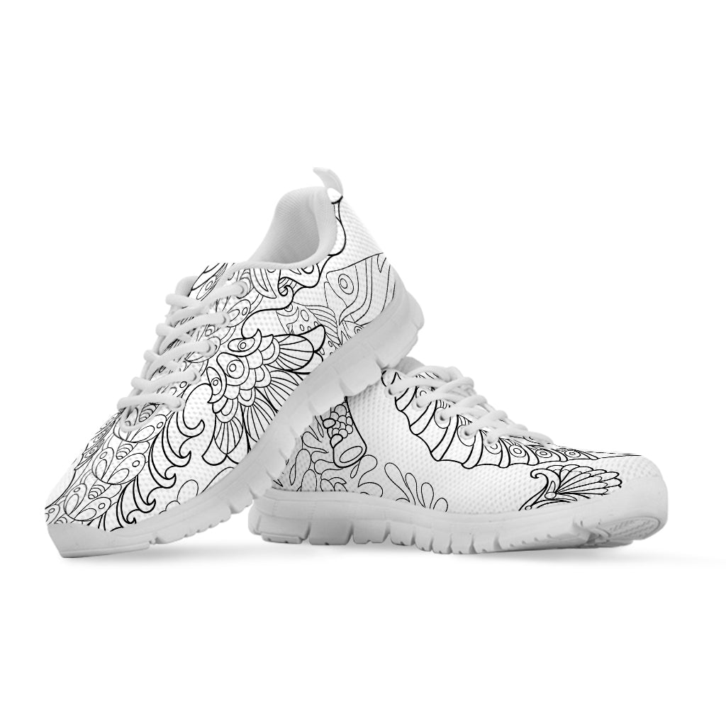 Black And White Seahorse Print White Sneakers