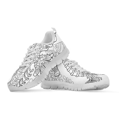 Black And White Seahorse Print White Sneakers