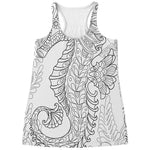 Black And White Seahorse Print Women's Racerback Tank Top