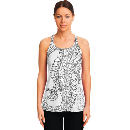 Black And White Seahorse Print Women's Racerback Tank Top