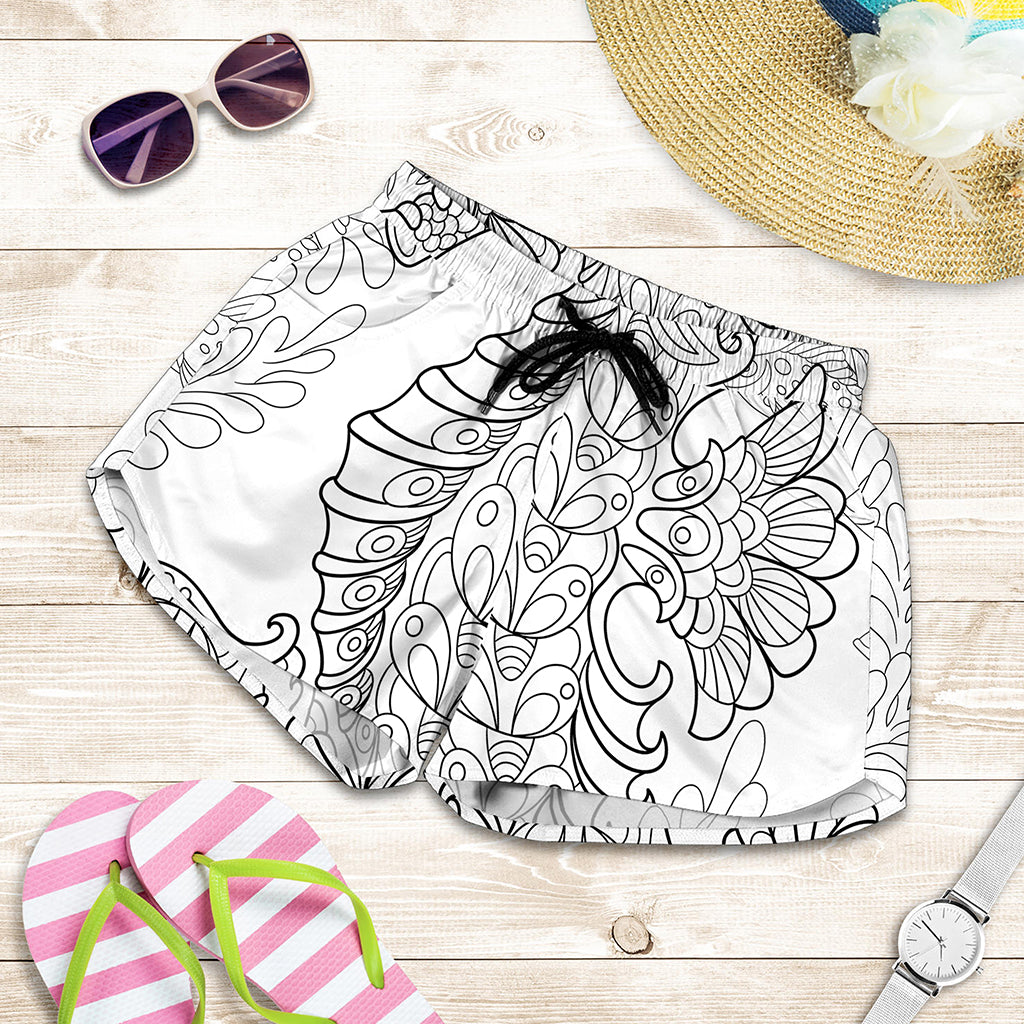 Black And White Seahorse Print Women's Shorts
