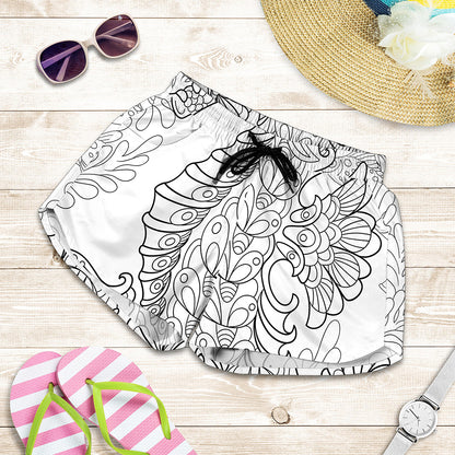 Black And White Seahorse Print Women's Shorts