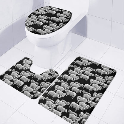 Black And White Sheep Pattern Print 3 Piece Bath Mat Set
