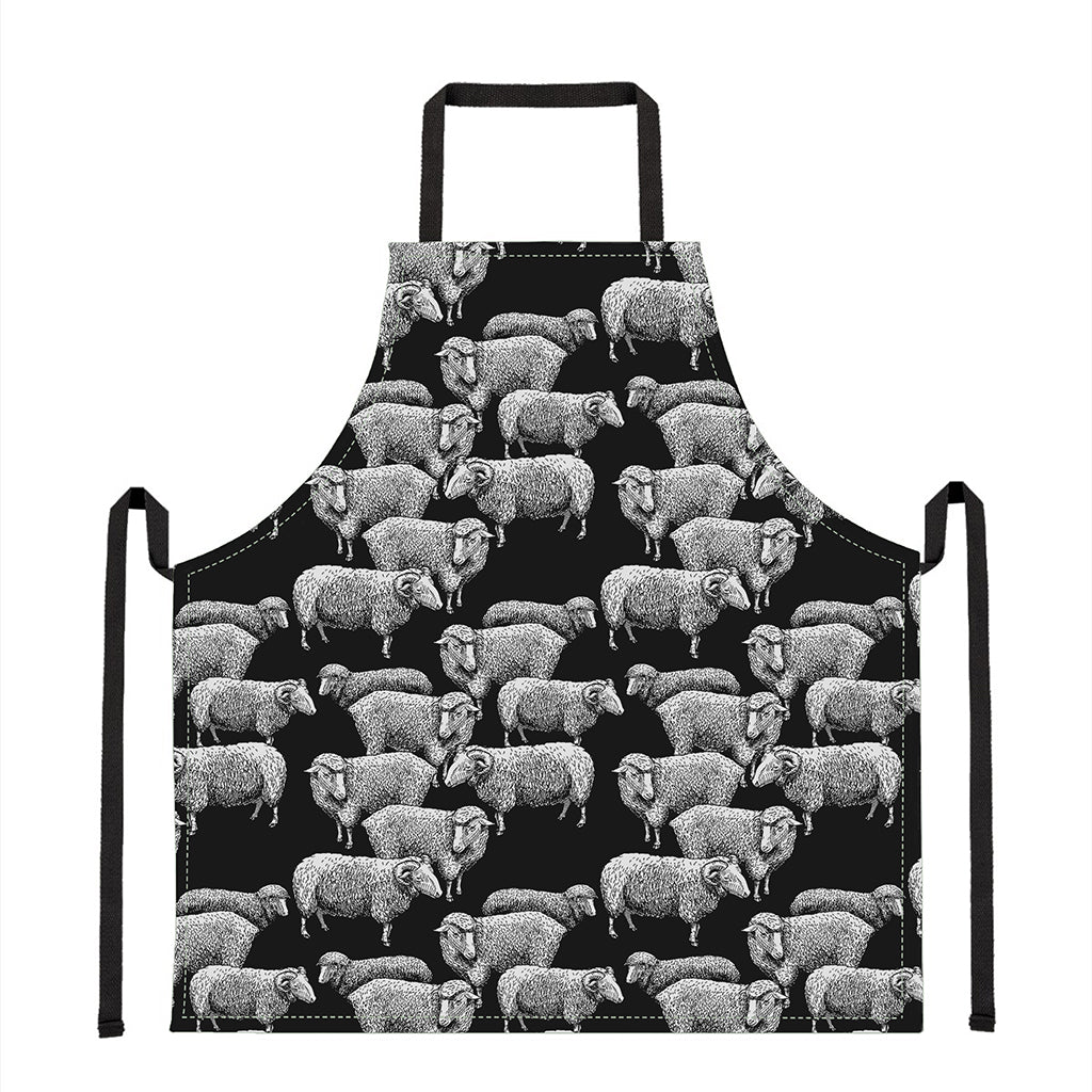 Black And White Sheep Pattern Print Apron