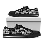 Black And White Sheep Pattern Print Black Low Top Shoes